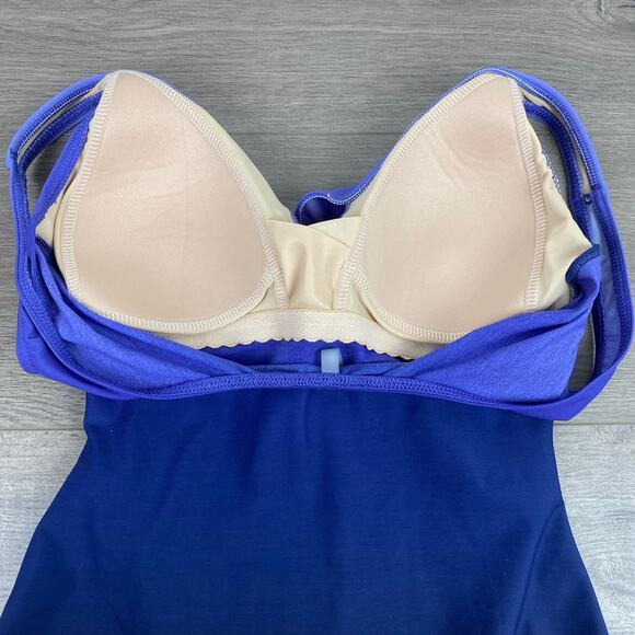 Lands End Violet Navy Blue Ombre V Neck Wrap One Piece Swimsuit Sz.8 - Picture 12 of 15